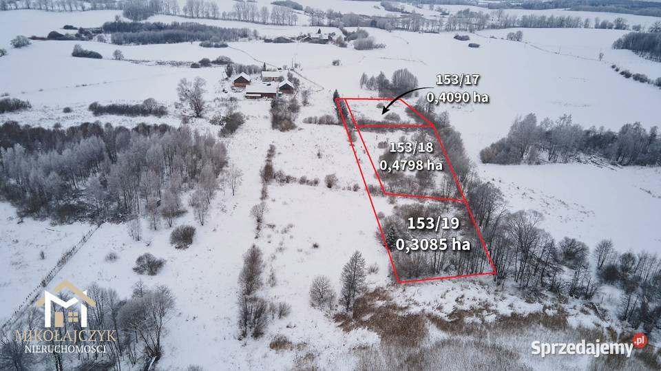 Działka 120 ha z linią brzegową jeziorem 11973m2 Pierwągi sprzedam