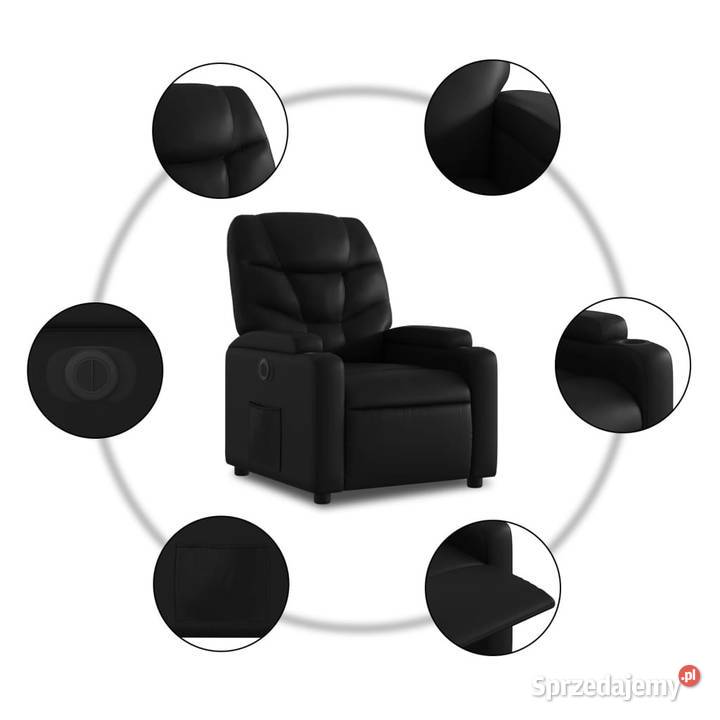 Elektryczny fotel rozkładany czarny obity Warszawa