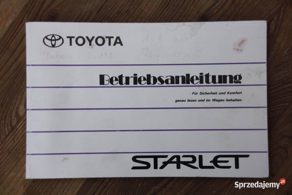 Sprzedam instrukcję obsługi do Toyoty Starlet Siepraw