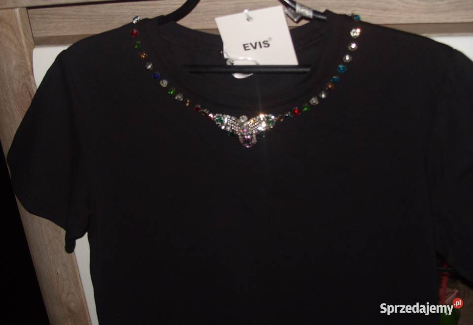 NOWY czarny tshirt EVIS biżuteryjna mucha Bluzki i koszule Rawicz