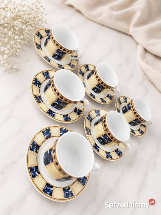Komplet 6 filiżanek ze spodkami porcelana