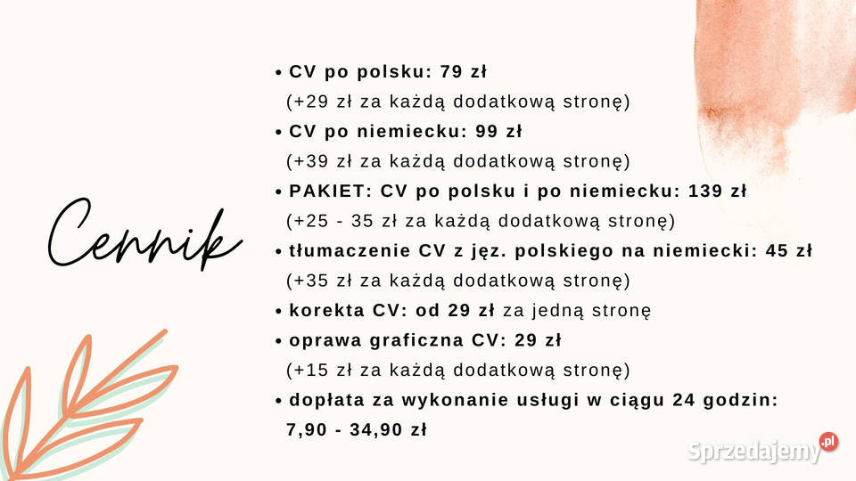 Pisanie CVprofesjonalnie indywidualnie79 Pozostałe usługi