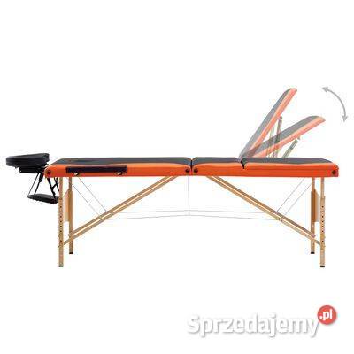 vidaXL Składany stół do masażu, 3 strefy, drewno, czarno-pomarańczowy