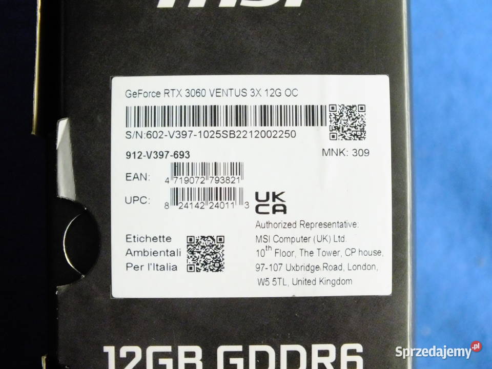 Sprzedam karta graficzna MSI GeForce RTX 3060 MSI pomorskie