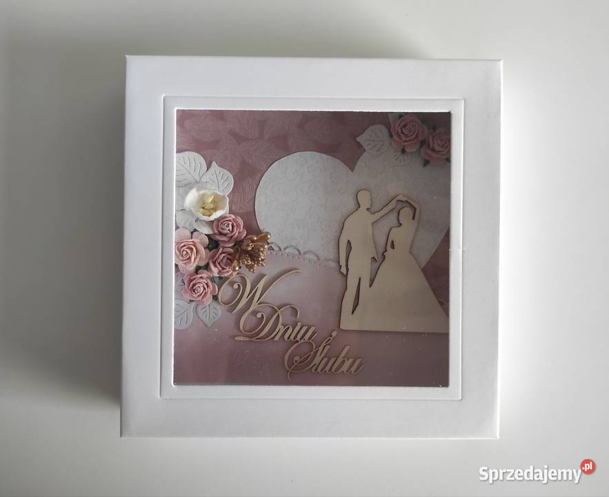 Kartka ręcznie robiona na ślub w pudełeczku Łódź