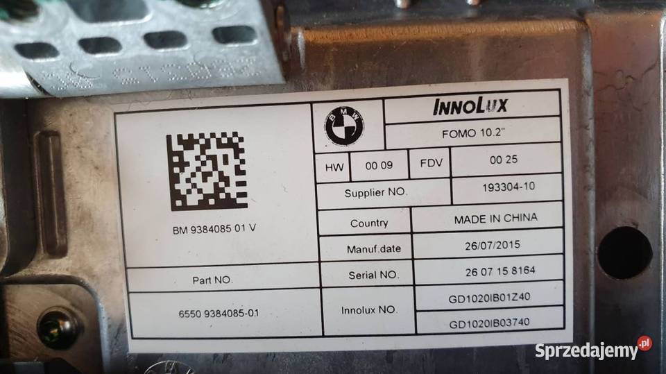 WYŚWIETLACZ FOTELA PANEL 65509384085 BMW 7 G12 Lipno