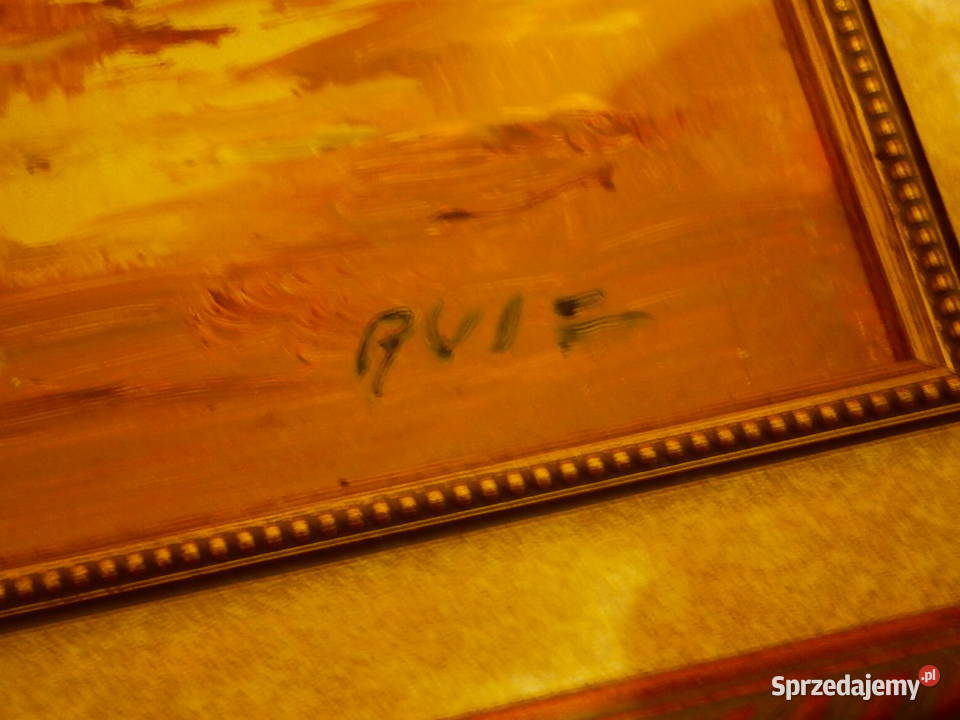 Stary obraz w ramie płótno Wioska rybacka Łódź