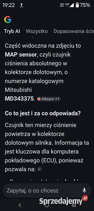 czujnik MAP SENSOR Mitsubishi MD343375 E1T16475 Czujniki i sterowniki mazowieckie Wołomin