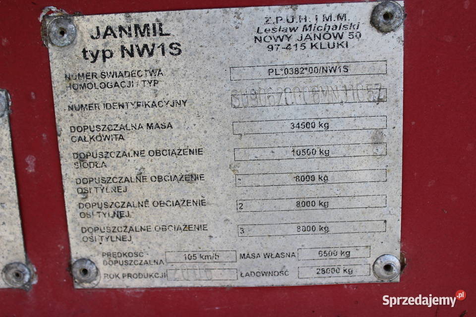 Wywrotka naczepa Janmil NW1S więcej niż 2 Wywrotki podkarpackie Rzeszów