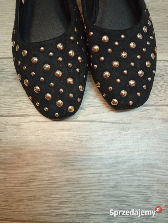 4041 Czarne bogato zdobione baleriny wieczorowe Moda i Styl Kraków