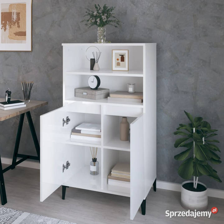 Wysoka szafka biała z połyskiem 60x36x110
