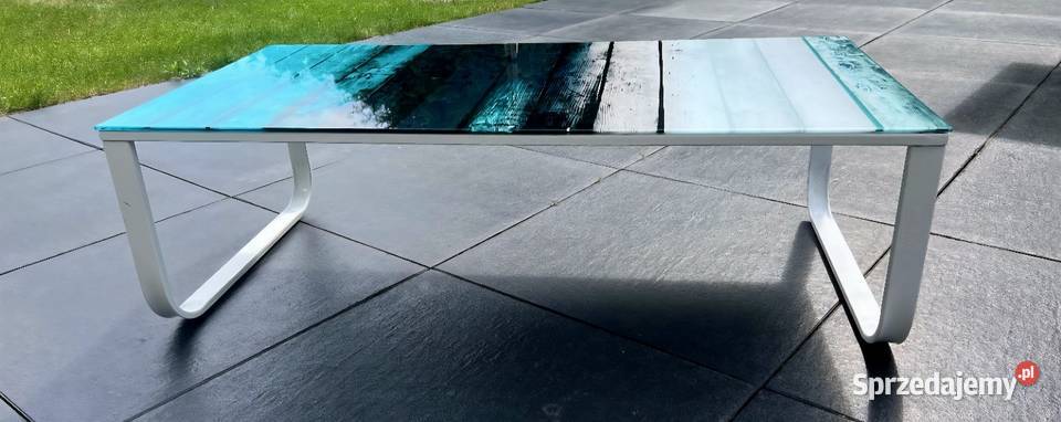 Szklany stolik kawowy turkusowy Agata Meble stan 32cm
