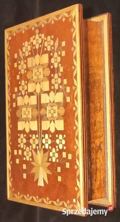 Pudełko ozdobne drewniane inkrustowane słomą Warszawa