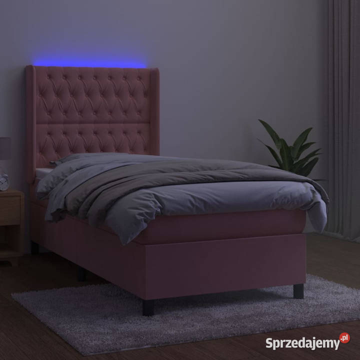 Łóżko kontynentalne z materacem i LED różowy 128cm