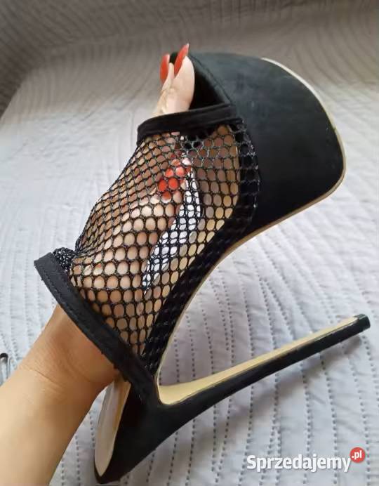 Czarne sandały z siateczką obcas 165 rozmiary Świdnica
