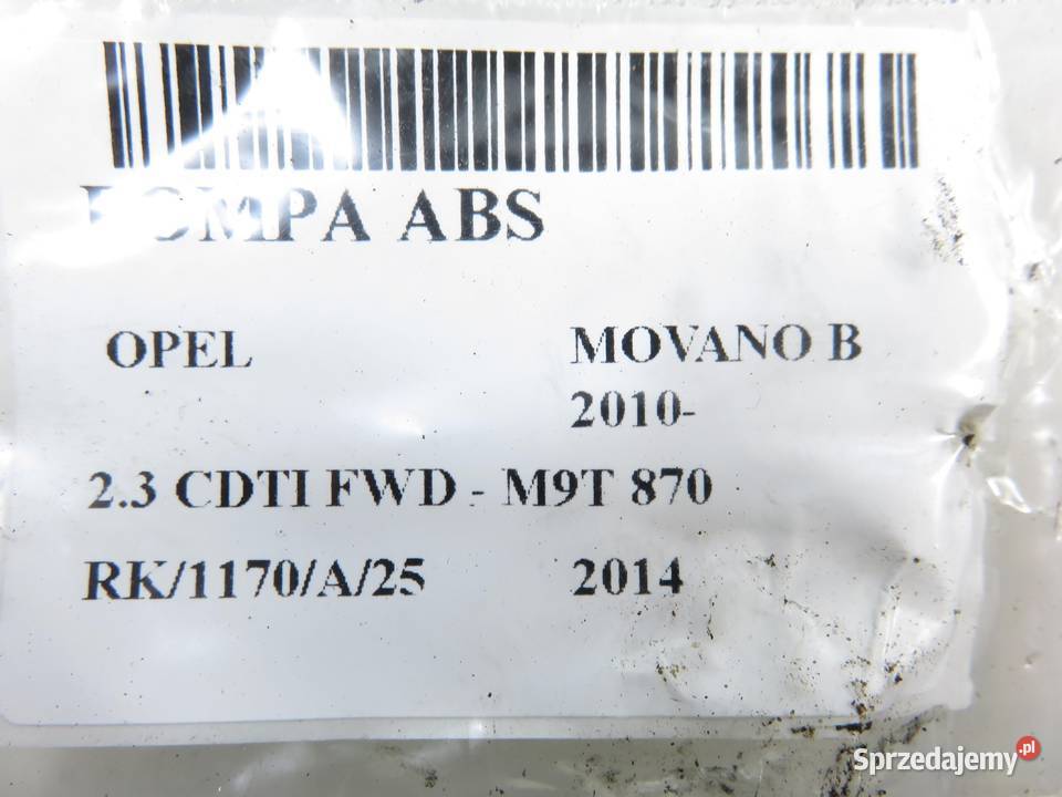 POMPA ABS OPEL MOVANO B 0265801133 Układ ABS i ESP