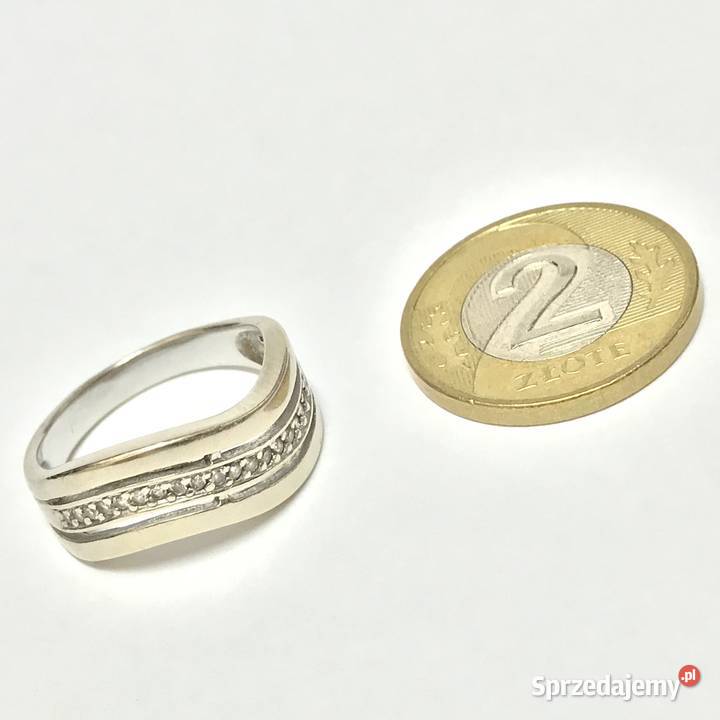 Złoty PIERŚCIONEK 14K BIAŁE złoto KAMIENIE cud Pierścionki Warszawa