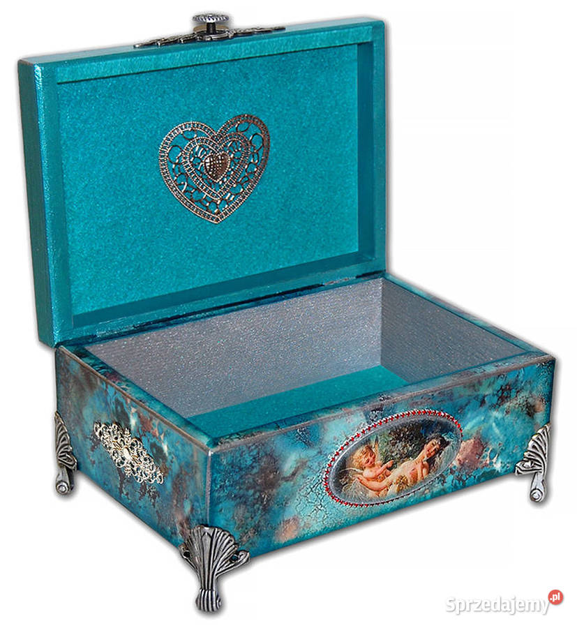 SZKATUŁKA drewniana AMOREK turkus srebro Bydgoszcz sprzedam