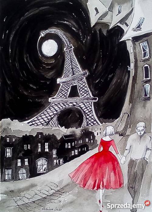 PARYŻ NOCĄ akwarela artystki plastyka Adriany