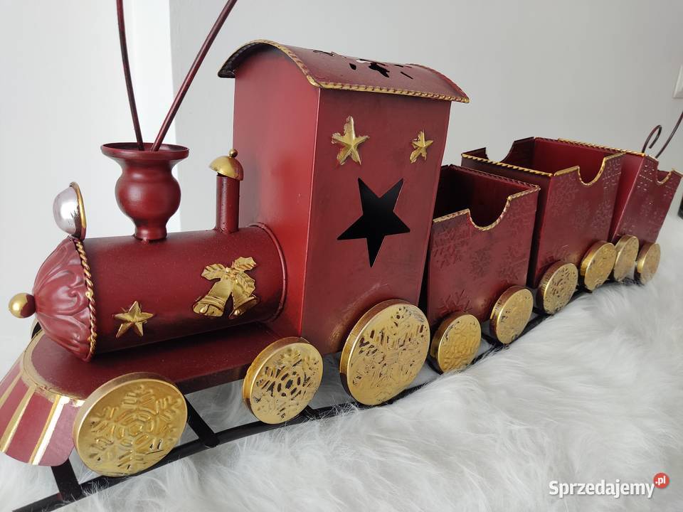 Świąteczny pociąg metalowy czerwony sprzedam