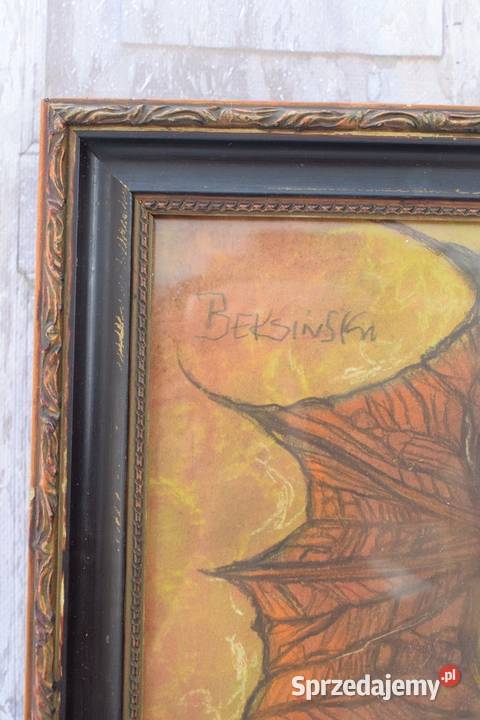 Beksiński Pastel na Kartonie Szkłem Stary Obraz małopolskie