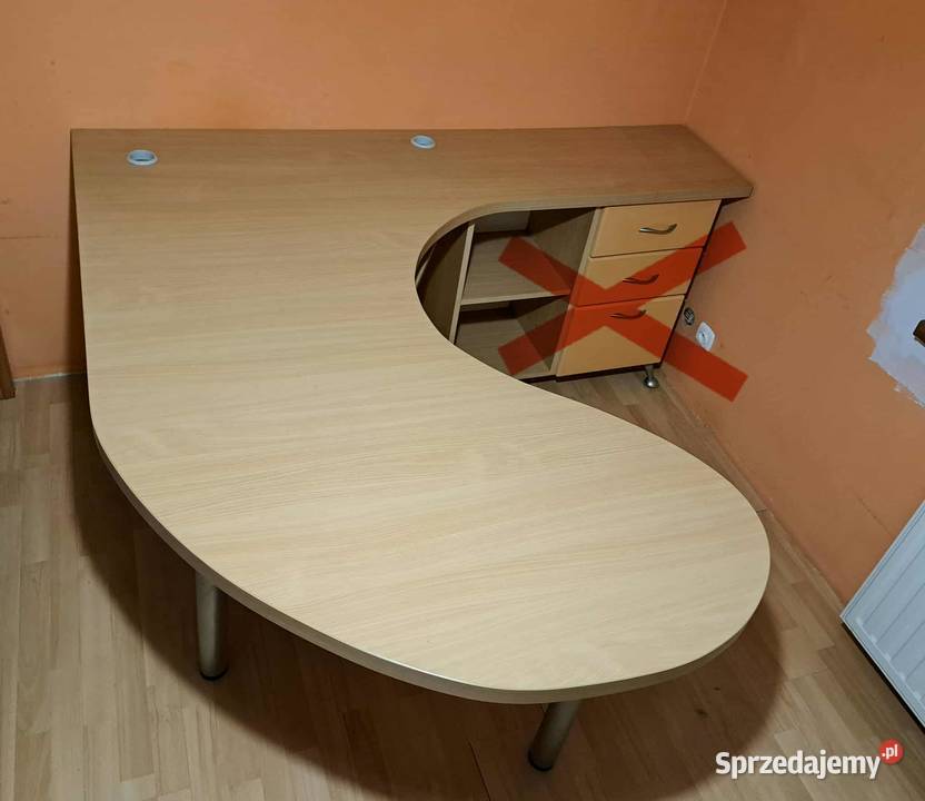 Biurko duże gruby blat półkole buk półka Złotniki Kujawskie