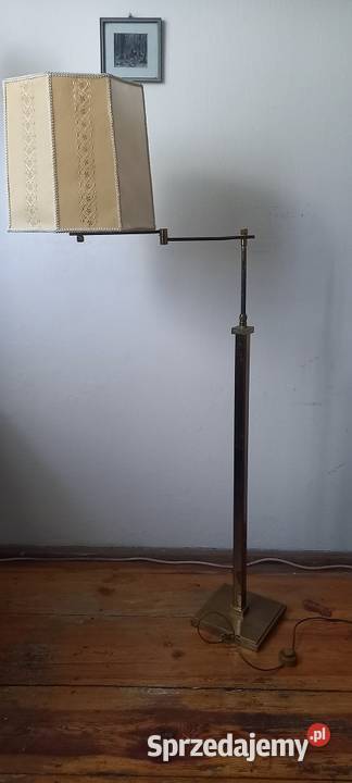 Mosiężna lampa podłogowa ze składanym ramieniem