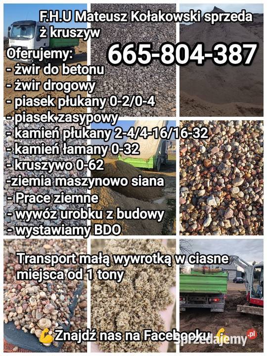 Ziemia kamień płukany żwir piasek płukan Bodzanów