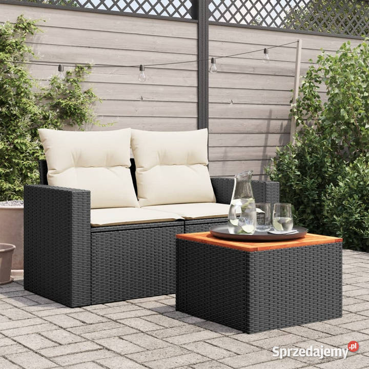 Stół ogrodowy czarny 55x55x37 rattan PE i drewno