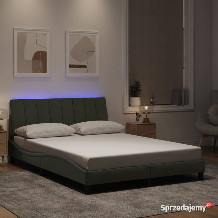 Rama łóżka z LED jasnoszara aksamitna 140x200 mazowieckie Warszawa