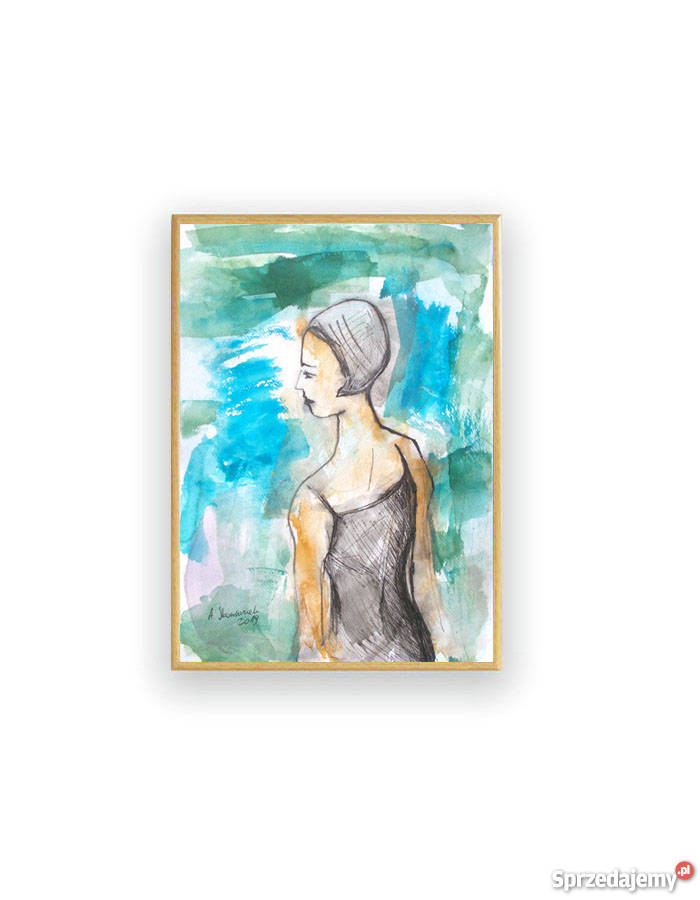 akwarela z kobietą sport obraz pływanie obraz Częstochowa sprzedam