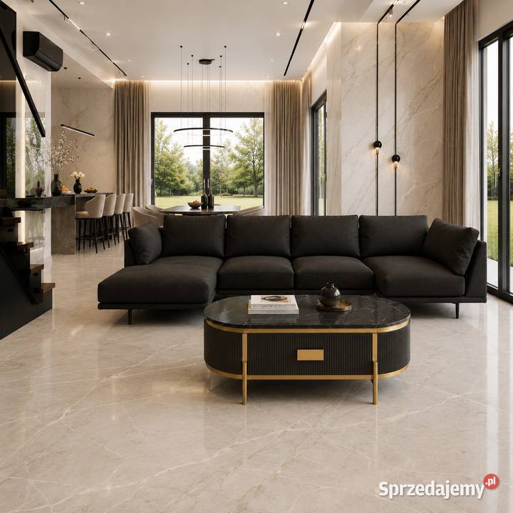 Grafitowy stolik kawowy glamour Omega ryflowany Golkowice