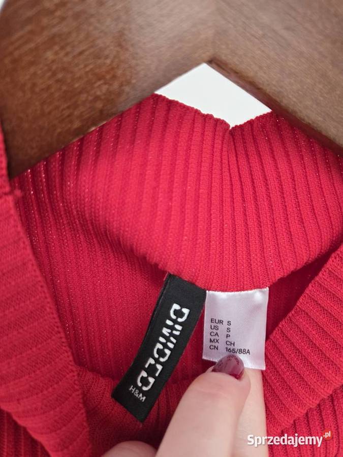 Czerwony golf bluzka ze stójką w prążek Liszki