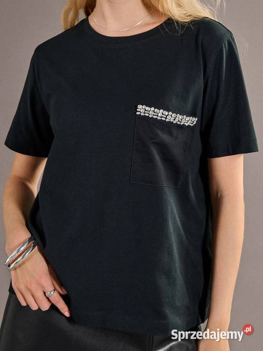 czarny tshirt z ozdobną kieszonką Sinsay Bluzki i koszule Olkusz sprzedam
