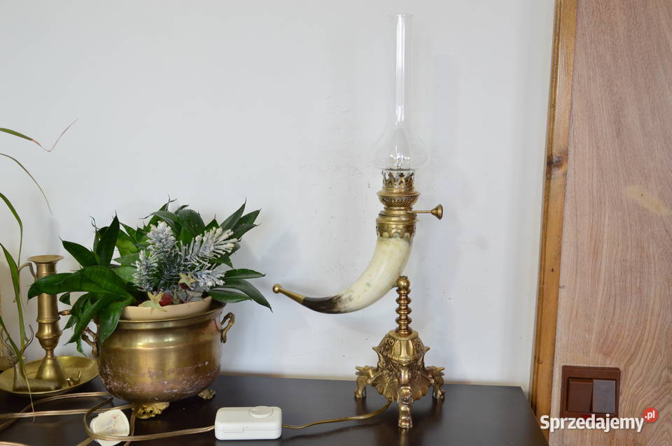 elektryczna lampa naftowa róg mosiądz b stara Jastrzębie-Zdrój sprzedam