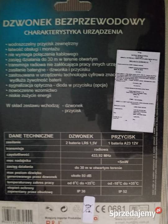 Dzwonek bezprzewodowy 6889884 małopolskie Olkusz sprzedam