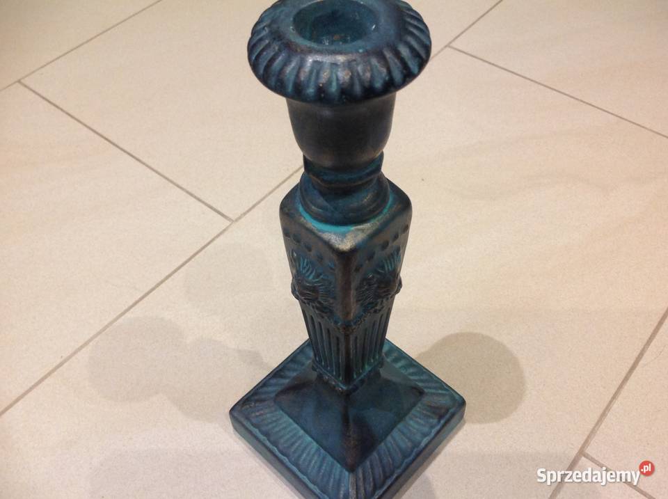 Świecznik Ceramiczny Turkusowy Duży Vintage Nowa Sól