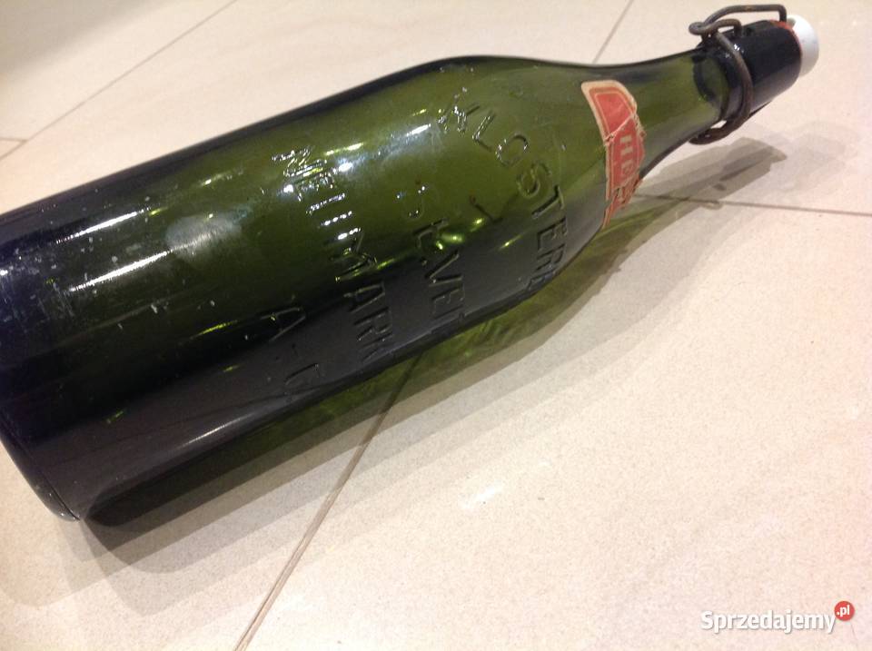 Duża Stara Butelka Szklana z Porcelanką