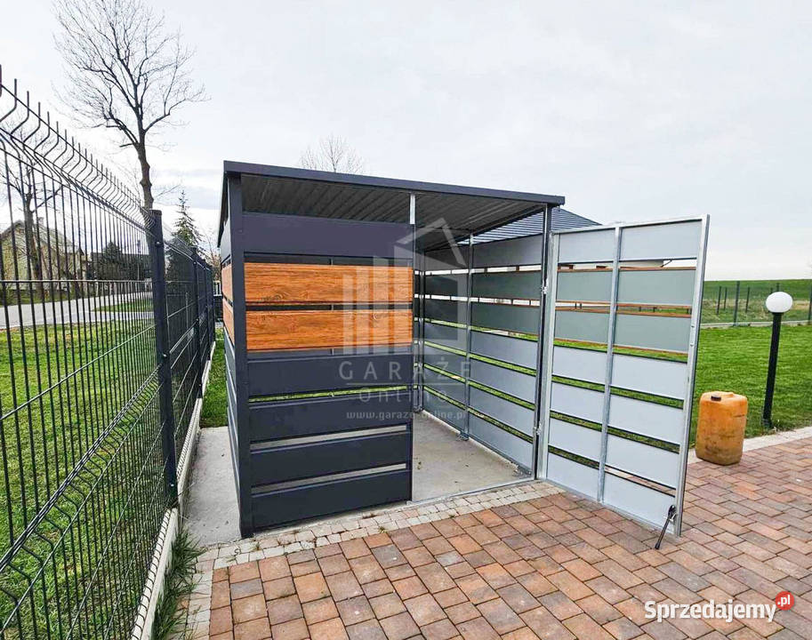 Wiata śmietnikowa 2x2 m antracyt drewnopodobny Busko-Zdrój