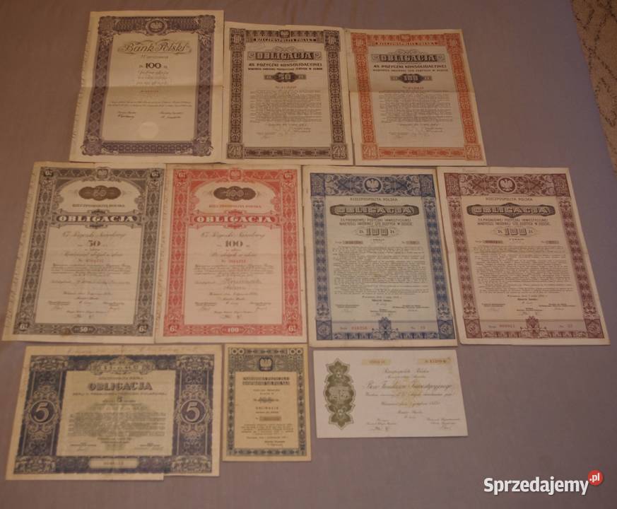Zestaw historycznych papierów wartościowych Płock