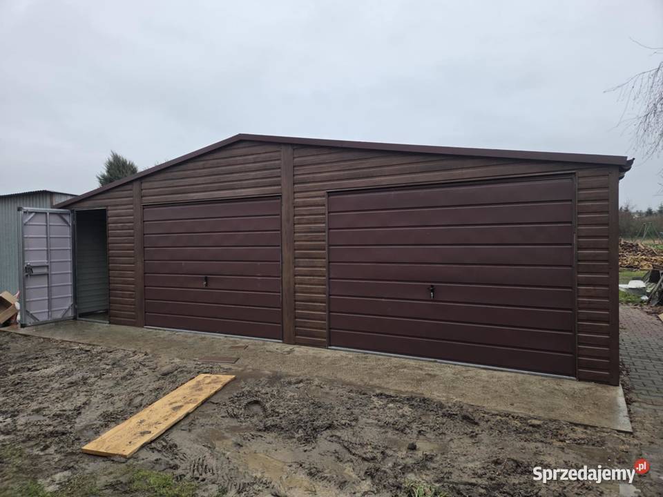 Garaż Blaszany dwustanowiskowy 9x6 Ciemny Orzech Białystok