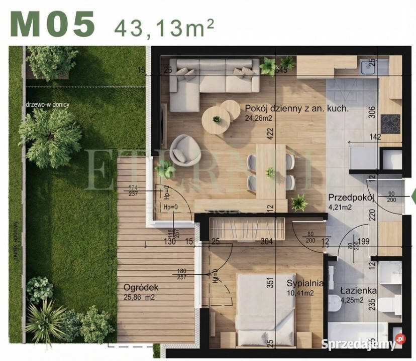 Funkcjonalne mieszkanie 2pokojowe z ogródkiem 43 Kraków sprzedam