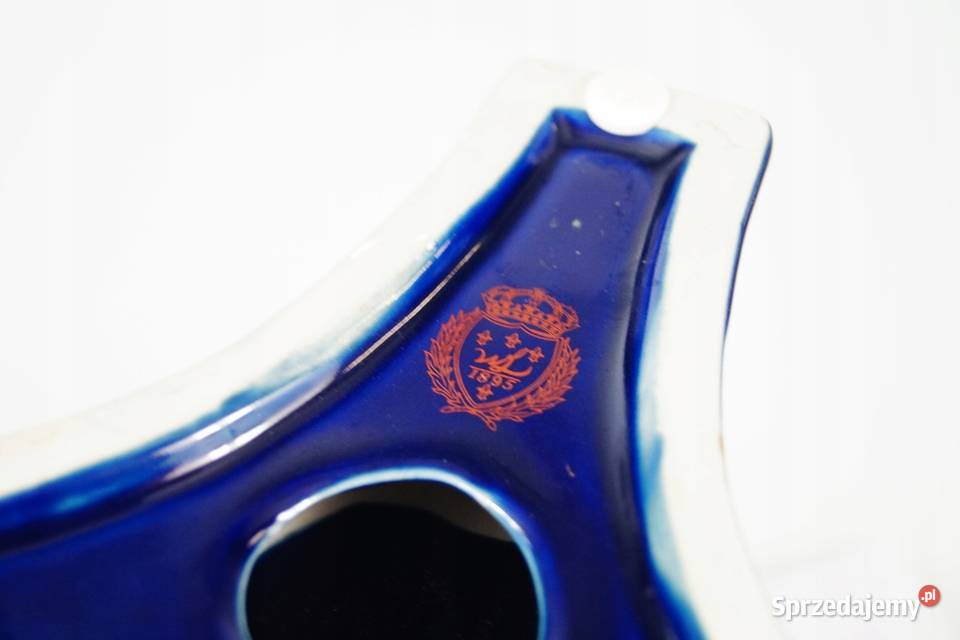 Porcelanowa Kobaltowa bomboniera okuta brązem Antyki