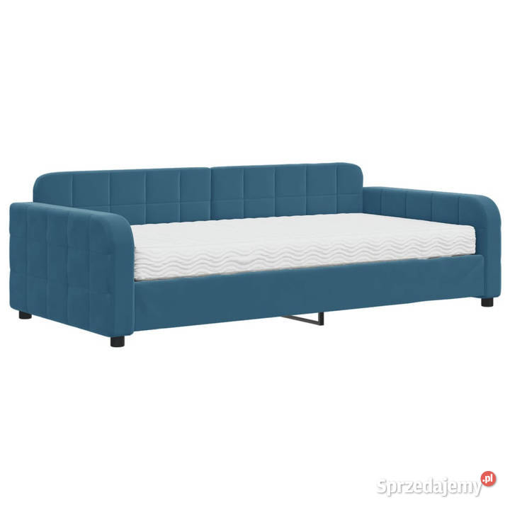 Sofa z materacem do spania niebieska aksamit 223cm