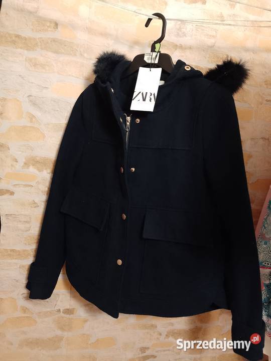 38M ZARAGranatowy płaszcz z Futrzanym kapturem małopolskie Kraków
