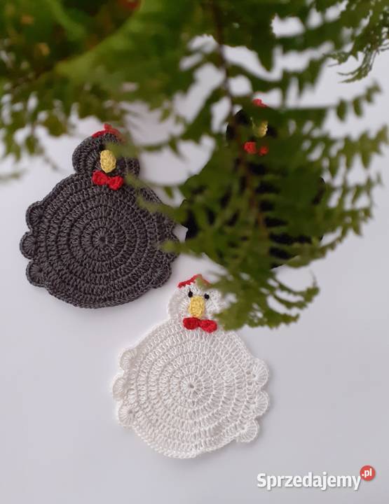 Podkładki kurki ręcznie robione na szydełku hand Kamyk
