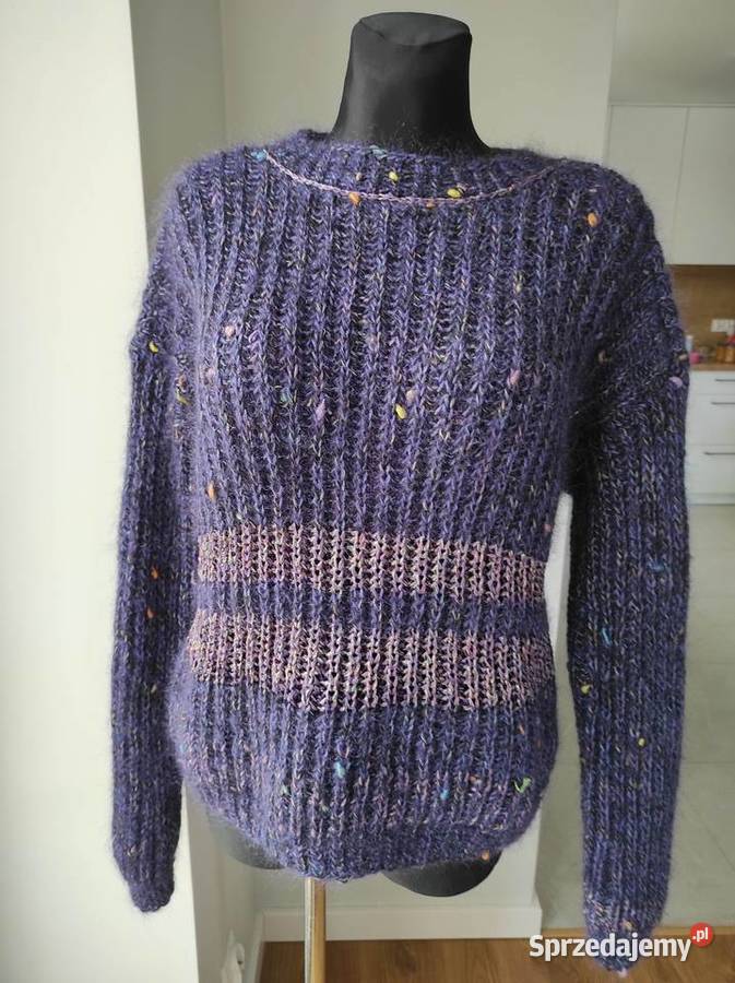 Gruby mięsisty sweter dzianinowy 44 XXL fiolet Płock