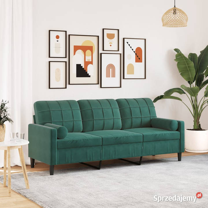 3osobowa sofa z poduszkami ciemnozielona 180 Warszawa