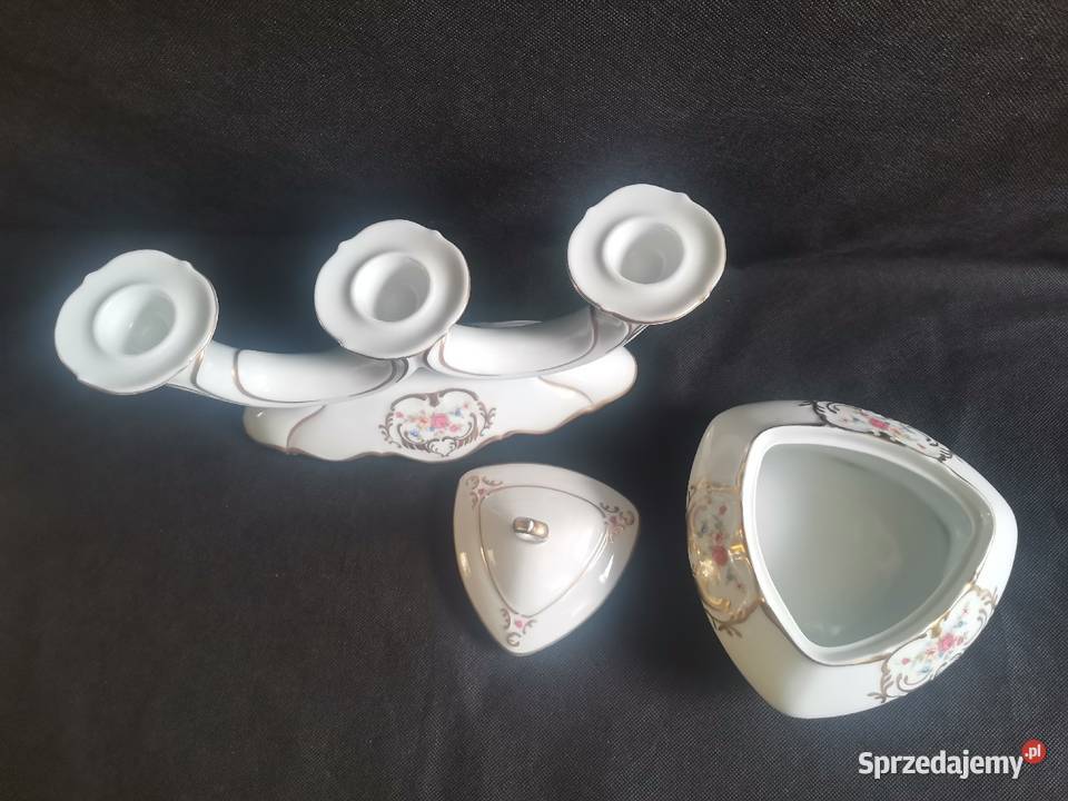 Stara bomboniera i świecznik porcelana Bogucice Siemianowice Śląskie
