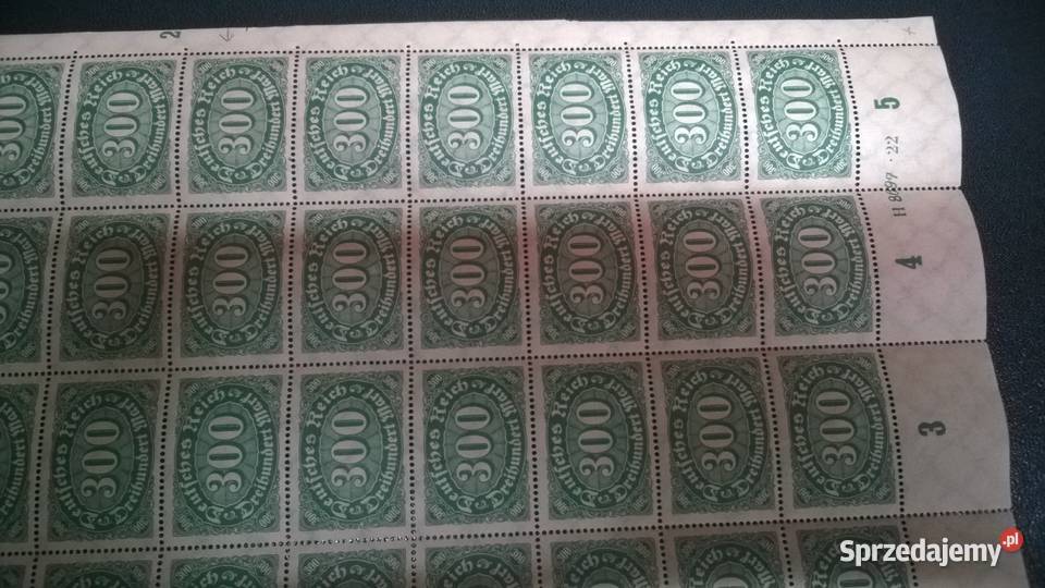 znaczki 300 marek 1922 Deutsches Reich ARKUSZ Filatelistyka Warszawa